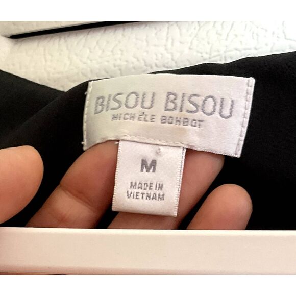 BISOU BISOU Women's Blouse Size M Black Tropical Tank Michele Bohbot #6 - Picture 2 of 5